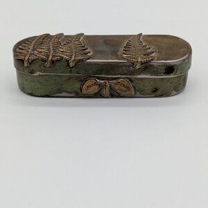 Enrique Zavala Small Trinket Decorative Box Metal Ferns Lined Leaves Not Signed